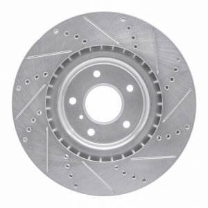 Infiniti G35 Brake Rotor (1) - Front Left - R1 Concepts - Drilled & Slotted - Silver - `03-`08
